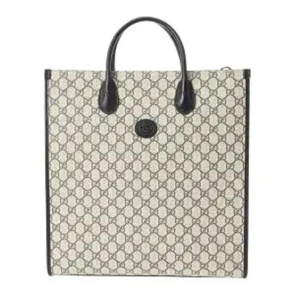 Gucci GG Supreme Tote Bag Canvas Leather Beige Tan